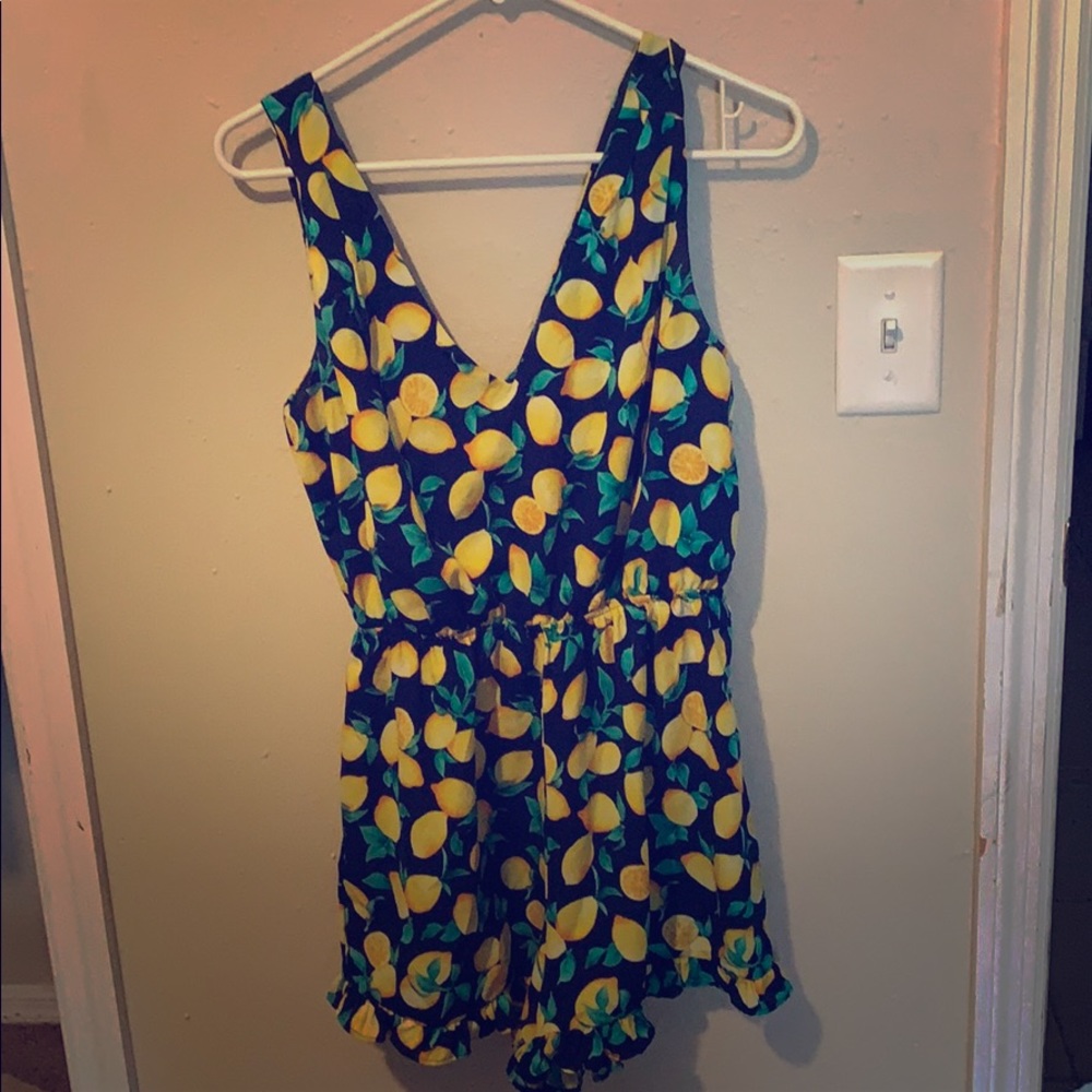 Navy blue with lemon print romper